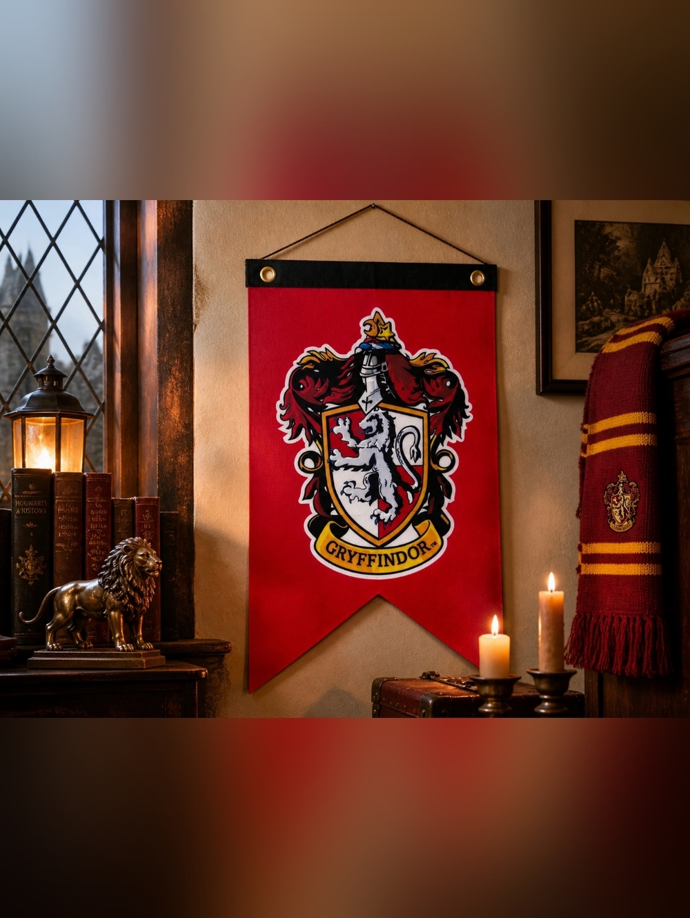 Harry Potter Gryffindor Banner Wall Hanging Flag Red Crest 12x18 New